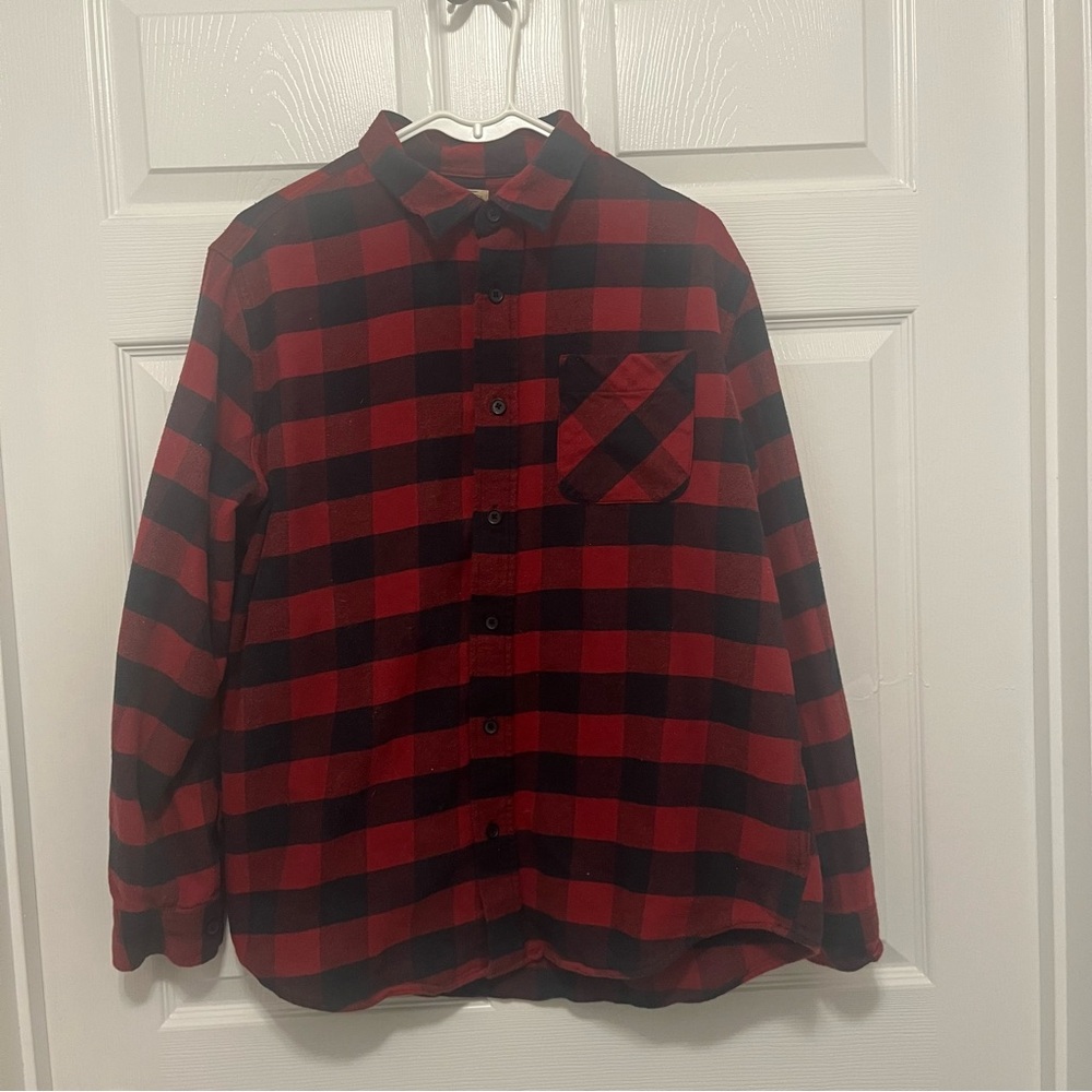 Men's Red and Black Plaid Button Down Shirt